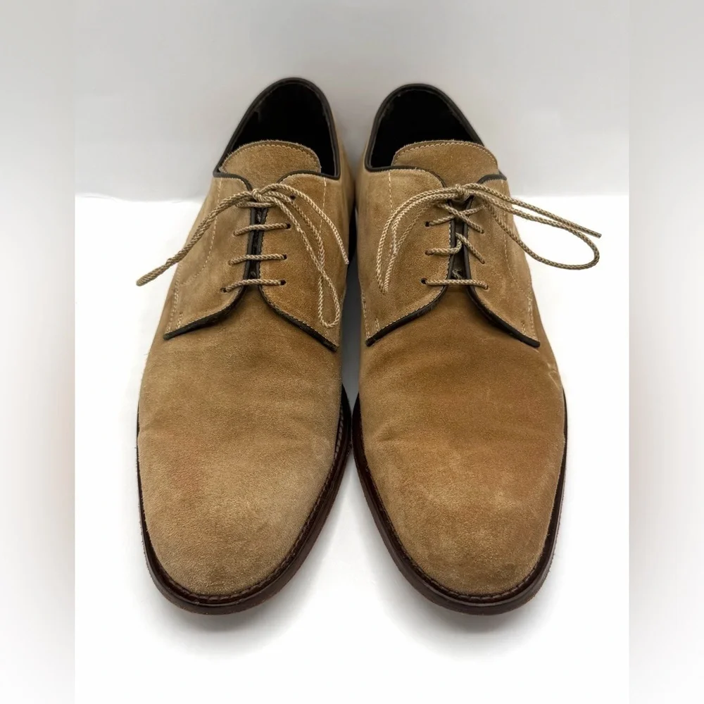 Santoni Suede Derby Straight Tip Shoes Brown Men's, Oxfords Made In Italy